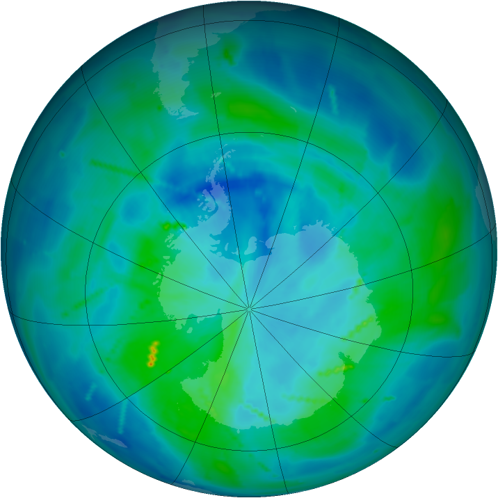 Antarctic ozone map for 13 March 2011